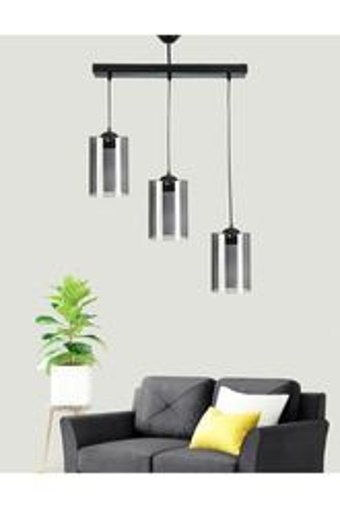 Abajur Evim Serra 3'lü Siyah Sarkıt Modern Metal Salon-Oturma Odası Avize