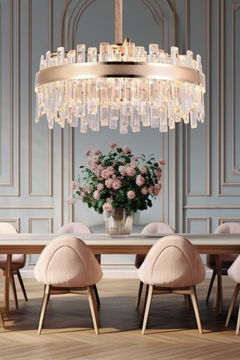 Apliqa Darell 6'lı Altın Kristal Taşlı Modern Metal Salon-Oturma Odası Avize