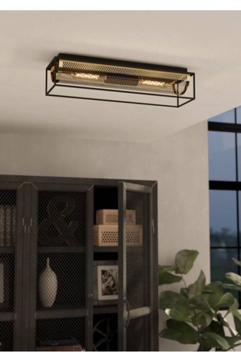 Eglo Amsfield 3'lü Bej Rattan Rustik Çelik Salon-Oturma Odası Avize