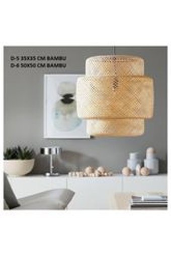 Agora Aydınlatma Tekli Sarı Rattan Rustik Bambu Salon-Oturma Odası Avize