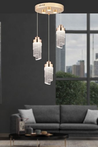 Evlight Zano 3'lü Kahverengi Sarkıt Modern Plastik Salon-Oturma Odası Avize
