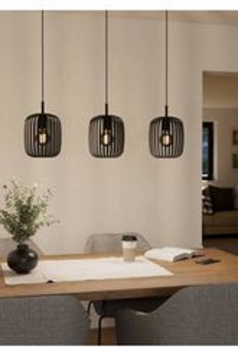 Eglo Calmanera 3'lü Siyah Şapkalı Modern Çelik Salon-Oturma Odası Avize