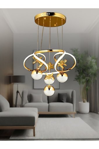 Öalpa Helezon 6'lı Bej Kristal Taşlı Modern Krom Salon-Oturma Odası Avize