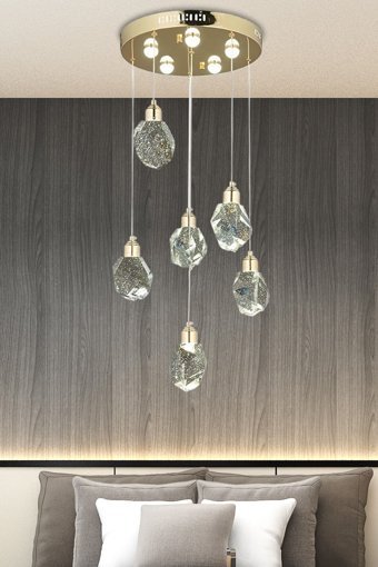 Buiva Boomerang Tekli Gri Kristal Taşlı Modern Metal Salon Avize
