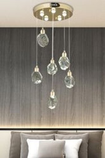 Buiva Boomerang Tekli Gri Kristal Taşlı Modern Metal Salon Avize