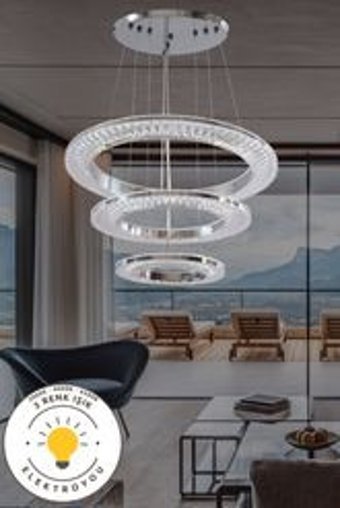 Eglo Pianopoli Tekli Gümüş Kristal Taşlı Modern Çelik Salon-Oturma Odası Avize
