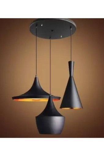 Usmtekno 3'lü Siyah Ahşap Rustik Ahşap Salon-Oturma Odası Avize