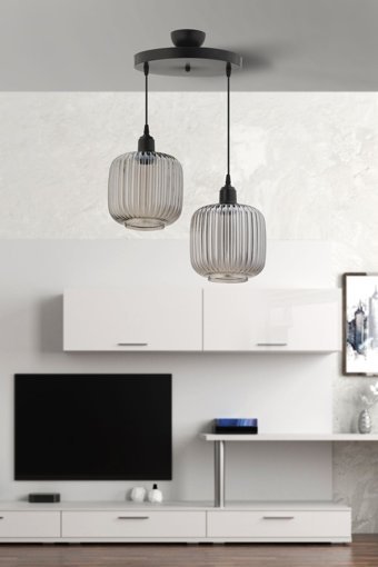 Kalaycı 3'lü Kahverengi Halat Modern Ahşap Salon-Oturma Odası Avize