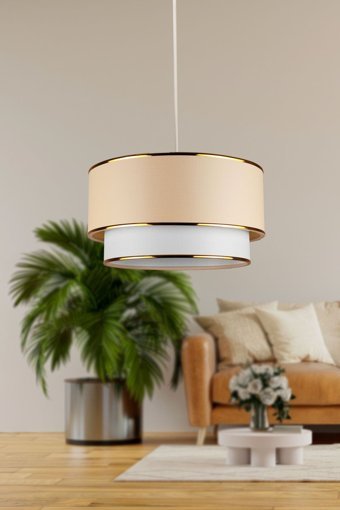 Abralight Açelya Tekli Bej Pasta Modern Kumaş Salon-Oturma Odası Avize