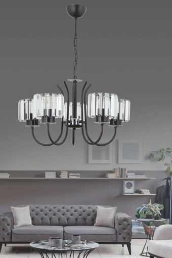 Esenavize 6'lı Bordo Kristal Taşlı Modern Metal Salon-Oturma Odası Avize