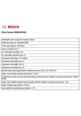 Bosch DWK65AD30R 60 cm Cam Yüzey Bacalı-Bacasız Duvar Tipi Davlumbaz Siyah