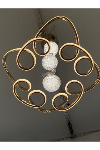 Öalpa Tekli Bej Kumandalı Kristal Taşlı Modern Metal Salon-Oturma Odası Avize