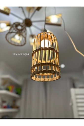 Afralyahome Tekli Haki Hasır Rustik Hasır Mutfak Avize