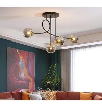 Fer Avize 6'lı Beyaz Küre Modern Cam Salon-Oturma Odası Avize