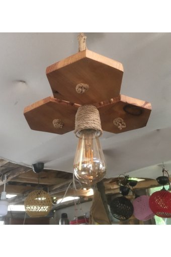 Ahşap Tekli Pembe Sarkıt Modern Ahşap Avize
