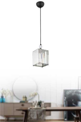 Homing Tekli Siyah Rattan Rustik Kumaş Salon-Oturma Odası Avize