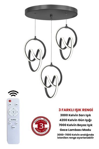 Özpolataydınlatma Zerda 3'lü Siyah Kristal Taşlı Modern Metal Salon-Oturma Odası Avize