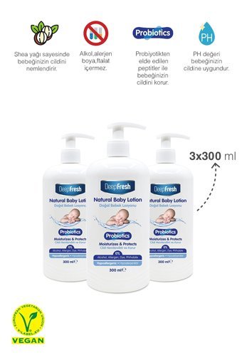 Deep Fresh Probiyotik Probiyotikli Vegan Hipoalerjenik Bebek Masaj Yağı 3x300 ml