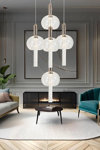 Apliqa Acelin 3'lü Altın Ledli Modern Metal Salon-Oturma Odası Avize