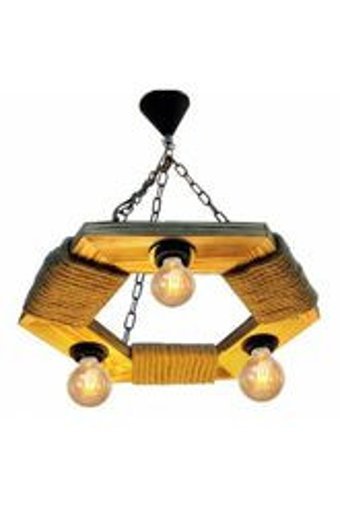 Woodhub 3'lü Kahverengi Ahşap Rustik Ahşap Salon-Oturma Odası Avize