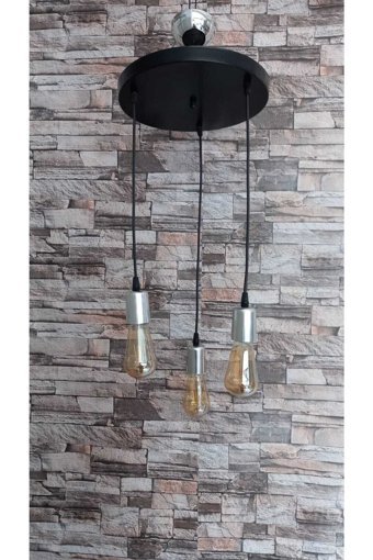 Woodhub Tekli Ekru Makrome Modern Krom Antre-Hol Avize