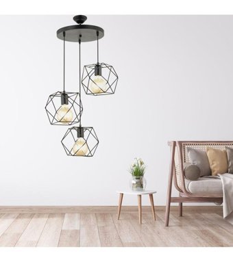Polataydinlatma Kervan 3'lü Siyah Halat Modern Halat Salon-Oturma Odası Avize
