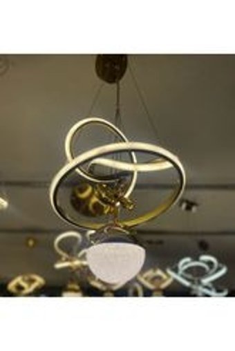 Ozyaydınlatma Tekli Beyaz Kristal Taşlı Modern Alüminyum Salon-Oturma Odası Avize