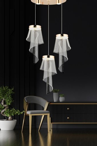 Apliqa Coswell 5'li Bej Kristal Taşlı Modern Metal Salon-Oturma Odası Avize