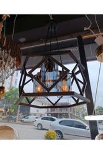 Eglo Layham 5'li Siyah Ahşap Retro Çelik Salon-Oturma Odası Avize