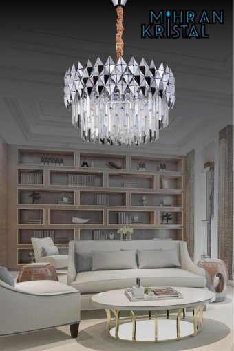 Almira 8'li Bej Sarkıt Modern Cam Salon-Oturma Odası Avize