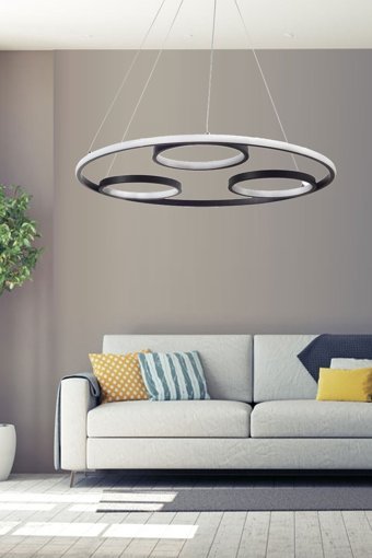Abajur Evim Tekli Siyah Ledli Modern Alüminyum Salon-Oturma Odası Avize