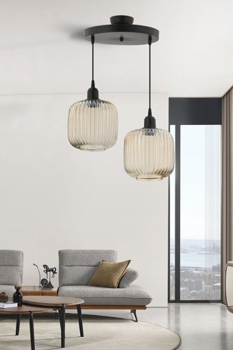 Kalaycı 2'li Kahverengi Ahşap Modern Ahşap Salon-Oturma Odası Avize