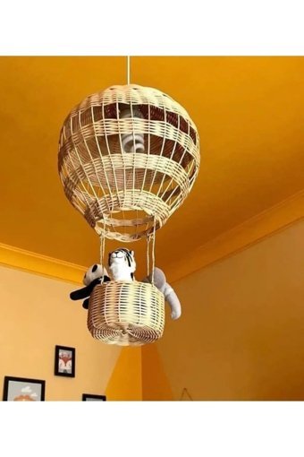 Hmydesign Tekli Bej Hasır Klasik Bambu Salon-Oturma Odası Avize