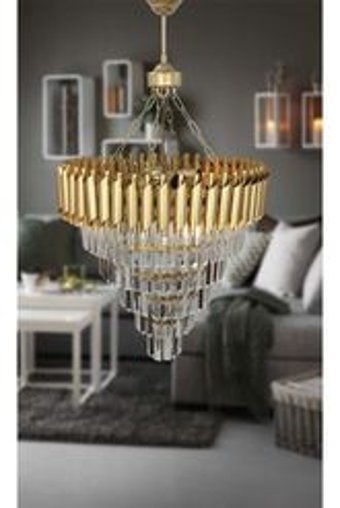 Luna Lighting 4461-14-01 Tekli Beyaz Hasır Rustik Bambu Salon-Oturma Odası Avize