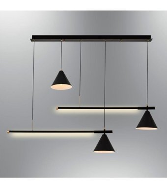 Lit Dizayn 3'lü Siyah-Lacivert Silindir Modern Kumaş Salon-Oturma Odası Avize