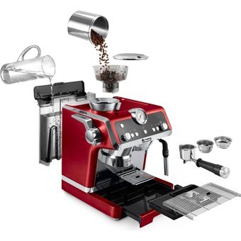 Delonghi EC 9355.M 1450 W Paslanmaz Çelik Tezgah Üstü Kapsülsüz Öğütücülü Manuel Espresso Makinesi Kırmızı