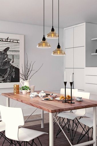 Fer Avize 4'lü Beyaz Cam Eskitme Cam Salon-Oturma Odası Avize