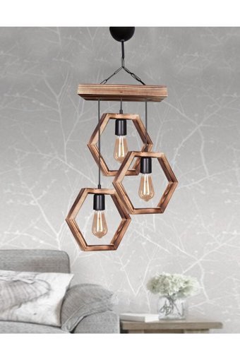 Woodhub 2'li Kahverengi Ahşap Rustik Ahşap Salon-Oturma Odası Avize