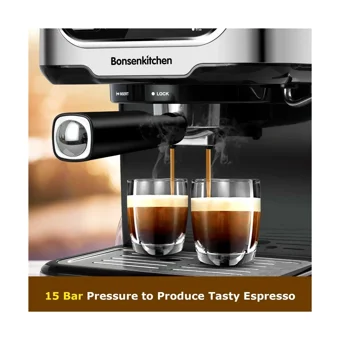 Bonsenkitchen CM8008 850 W Tezgah Üstü Kapsülsüz Öğütücülü Espresso Makinesi Inox