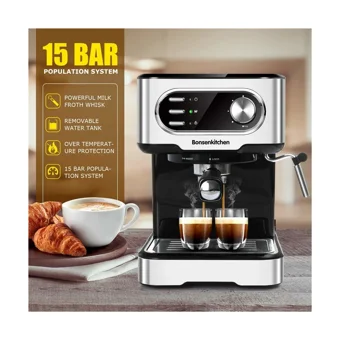 Bonsenkitchen CM8008 850 W Tezgah Üstü Kapsülsüz Öğütücülü Espresso Makinesi Inox