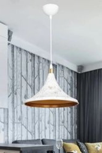 Evlight Tekli Beyaz Kumaş Modern Kumaş Salon-Oturma Odası Avize