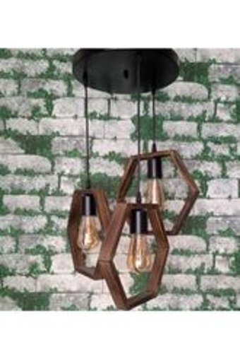 Woodhub Tekli Kahverengi Hasır Otantik Hasır Salon-Oturma Odası Avize