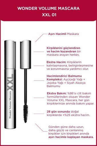 Clarins Wonder Volume XXL 01 Hacim Veren Suya Dayanıklı Siyah Maskara