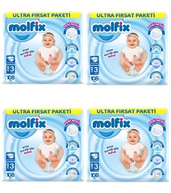 Molfix Anne Kucağı Gibi Rahat 3 Numara Göbek Oyuntulu Cırtlı Bebek Bezi 4x108'li