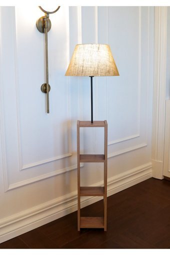 Homing Dekoratif Raflı Jüt AYD-3148 Ahşap Ayaklı 2 Ayaklı Şapka Lambader 150 cm Krem