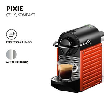 Nespresso C61 Pixie 1350 W Paslanmaz Çelik Tezgah Üstü Kapsülsüz Yarı Otomatik Espresso Makinesi Kırmızı