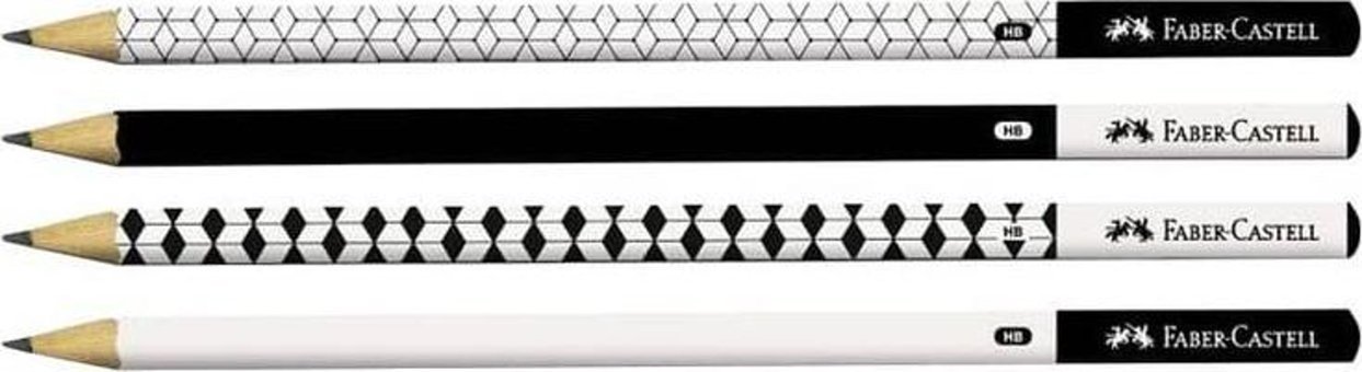 Faber-Castell Geometrik Desenli 4'lü Yuvarlak Siyah HB Kurşun Kalem Seti