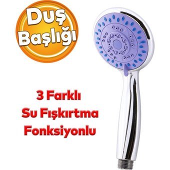 Badem10 Plastik 3 Fonksiyonlu Yuvarlak Sprey - Yağmur El Duş Başlığı Gri