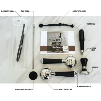 Bellezza Bellona 1250 W Paslanmaz Çelik Tezgah Üstü Kapsülsüz Öğütücülü Manuel Espresso Makinesi Siyah
