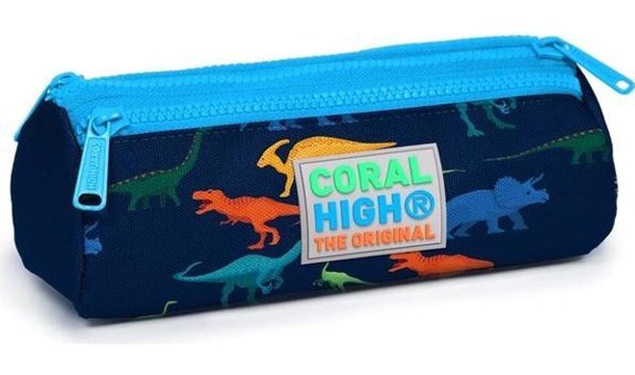 Coral High Kids 22329 Lacivert Baskılı Bez Bölmeli 3 Gözlü Silindir Cüzdan Kalemlik